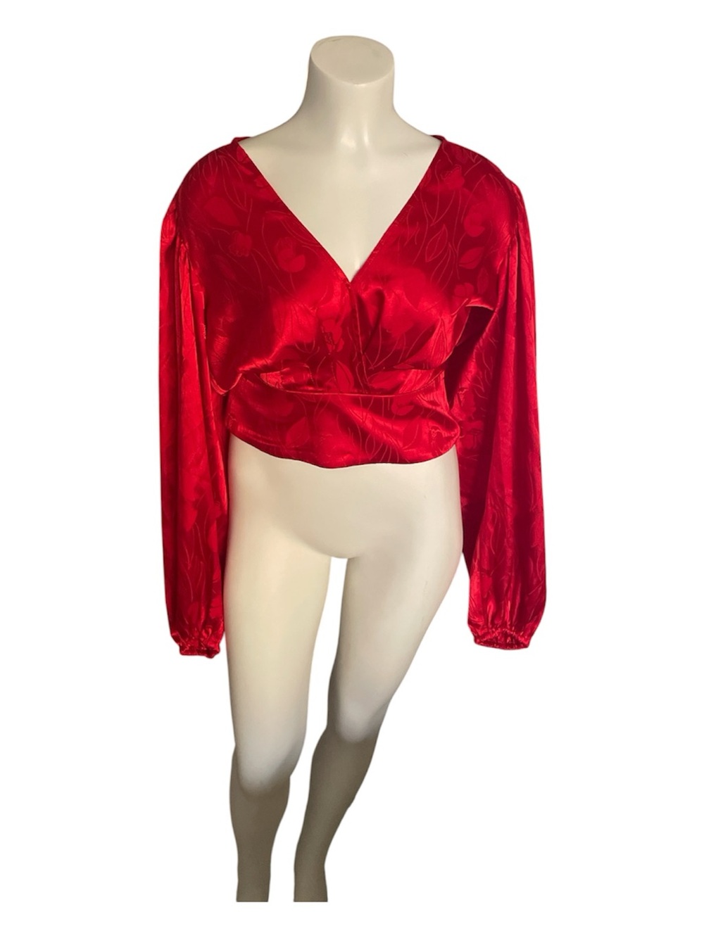 Ronny Kobo Eugenia Red Satin Wrap Jacquard Top sz S